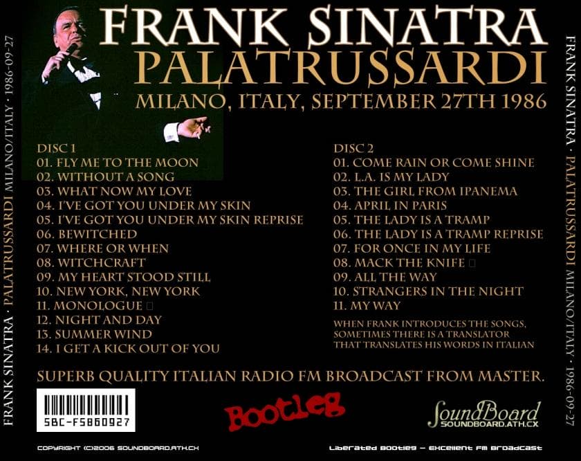 Dizionario della Moda Mame: Trussardi. Frank Sinatra al Palatrussardi, 1986.